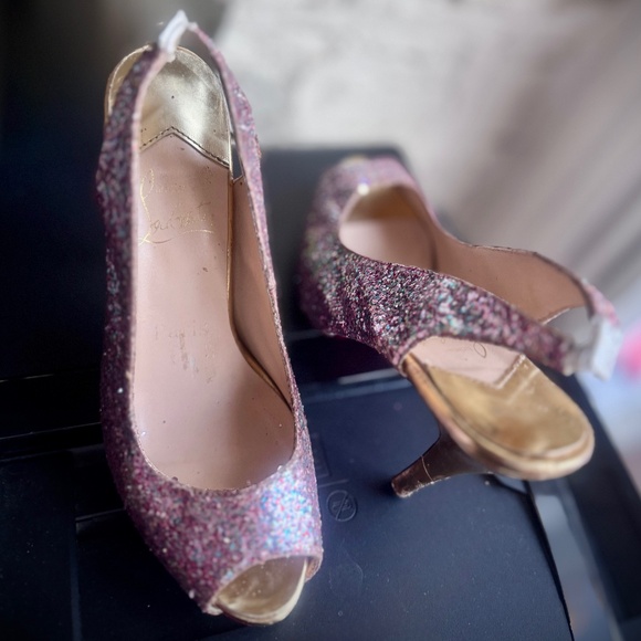Christian Louboutin Multicolor Glitter Slingback Peep Platform Sandals Sz. 5.5 - Picture 5 of 15